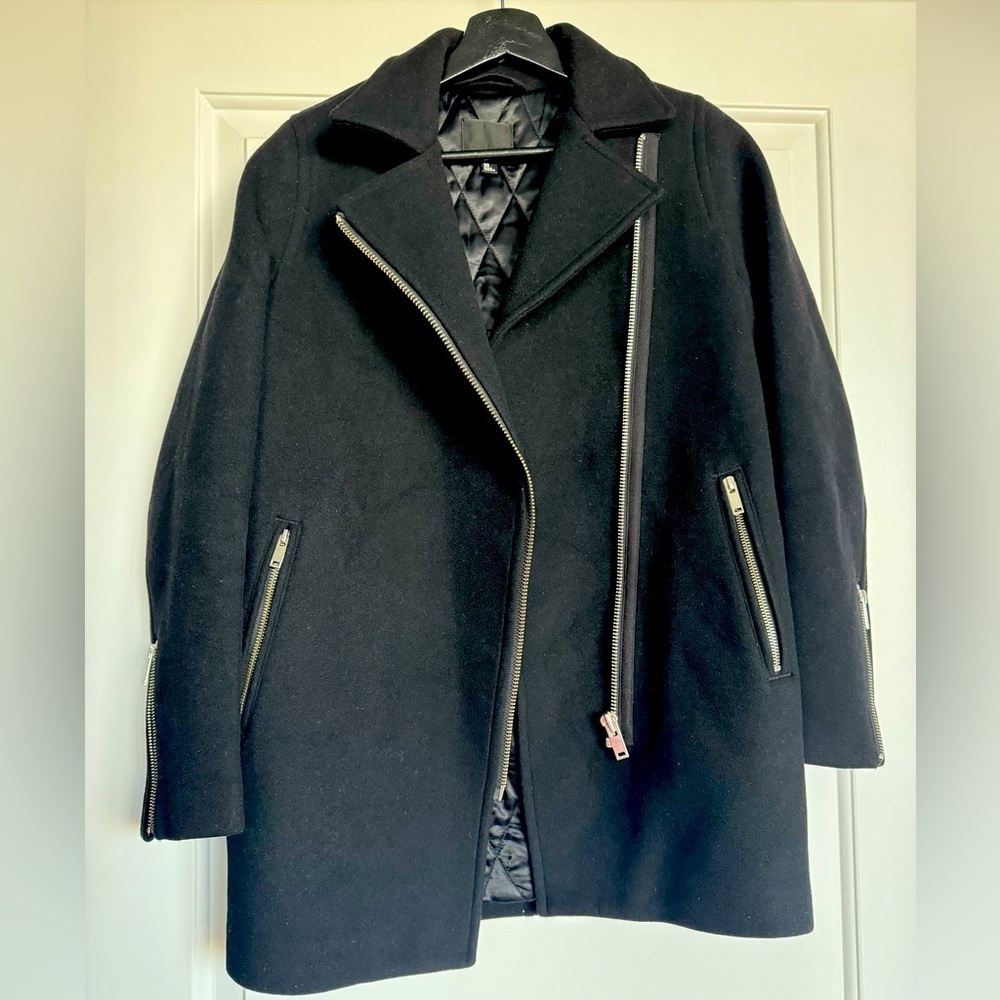 ARITZIA Wilfred Free Fei Wool Black Pea Coat Lined Moto Style Jacket - Picture 4 of 10